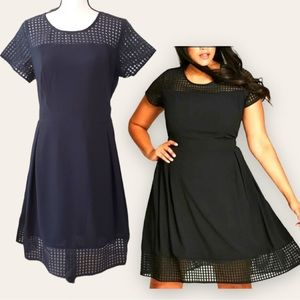 ADDITION ELLE - City Chic Fit & Flare Short Sleeve Dress with Mess Insert,BLACK.